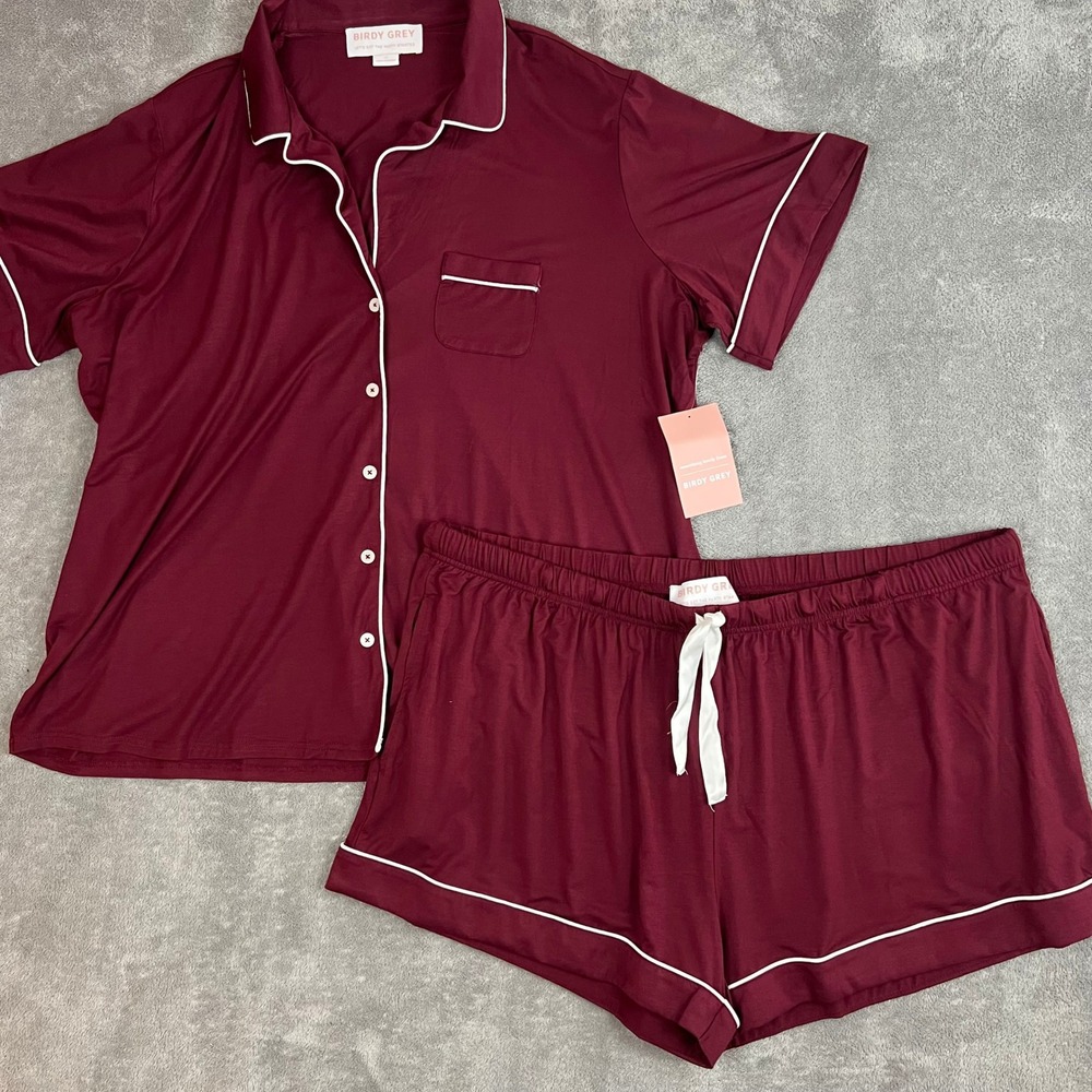 NWT Birdy Grey Bamboo Pajama Set Womens 2X Burgundy Luxe Soft Organic